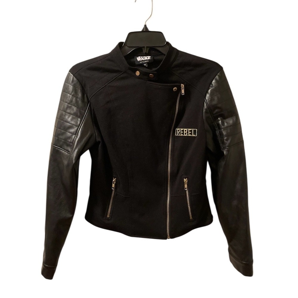 Star‎ Wars Moto Jacket Black Rebel Faux Leather Zip Front Sz M